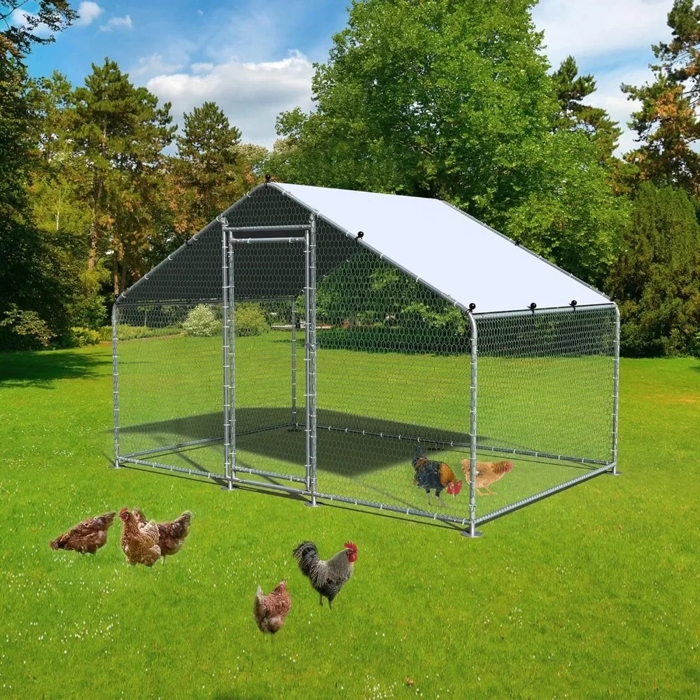 

Large Metal Chicken Coop with Anti-Uv and Waterproof Cover Outdoor Chicken Runs for Yard Walk-in Poultry Habitat Cage for Farm