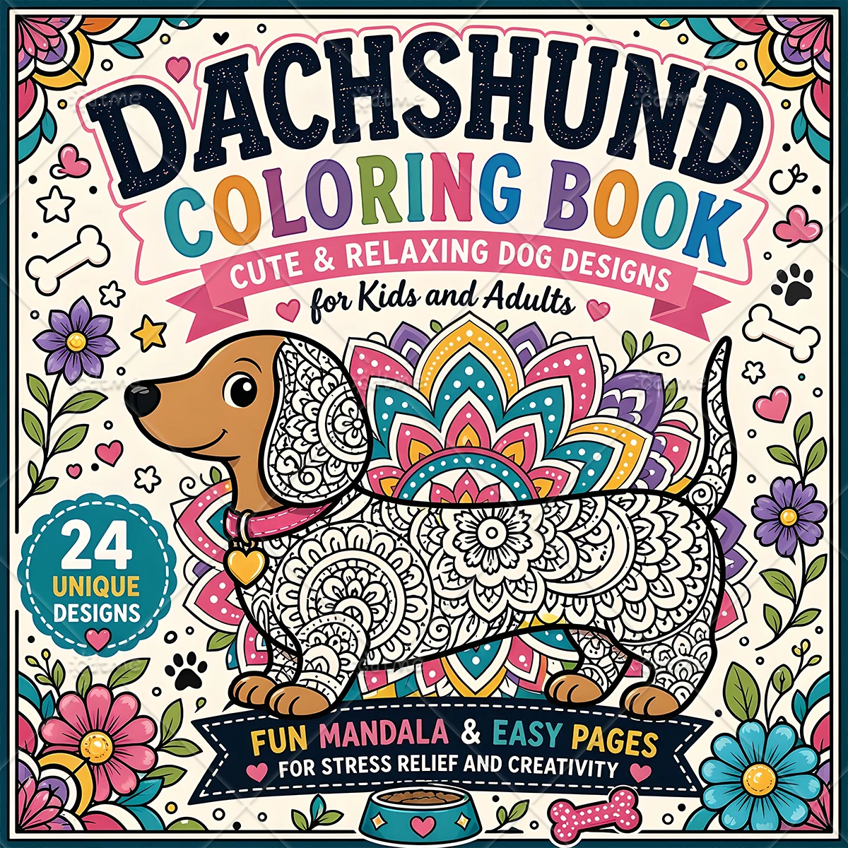 Libro para Colorear de Dachshunds para Adultos con Patrones Sencillos y Atrevidos para Relajación, Libros Educativos de Pintura y Dibujo DIY para Niños