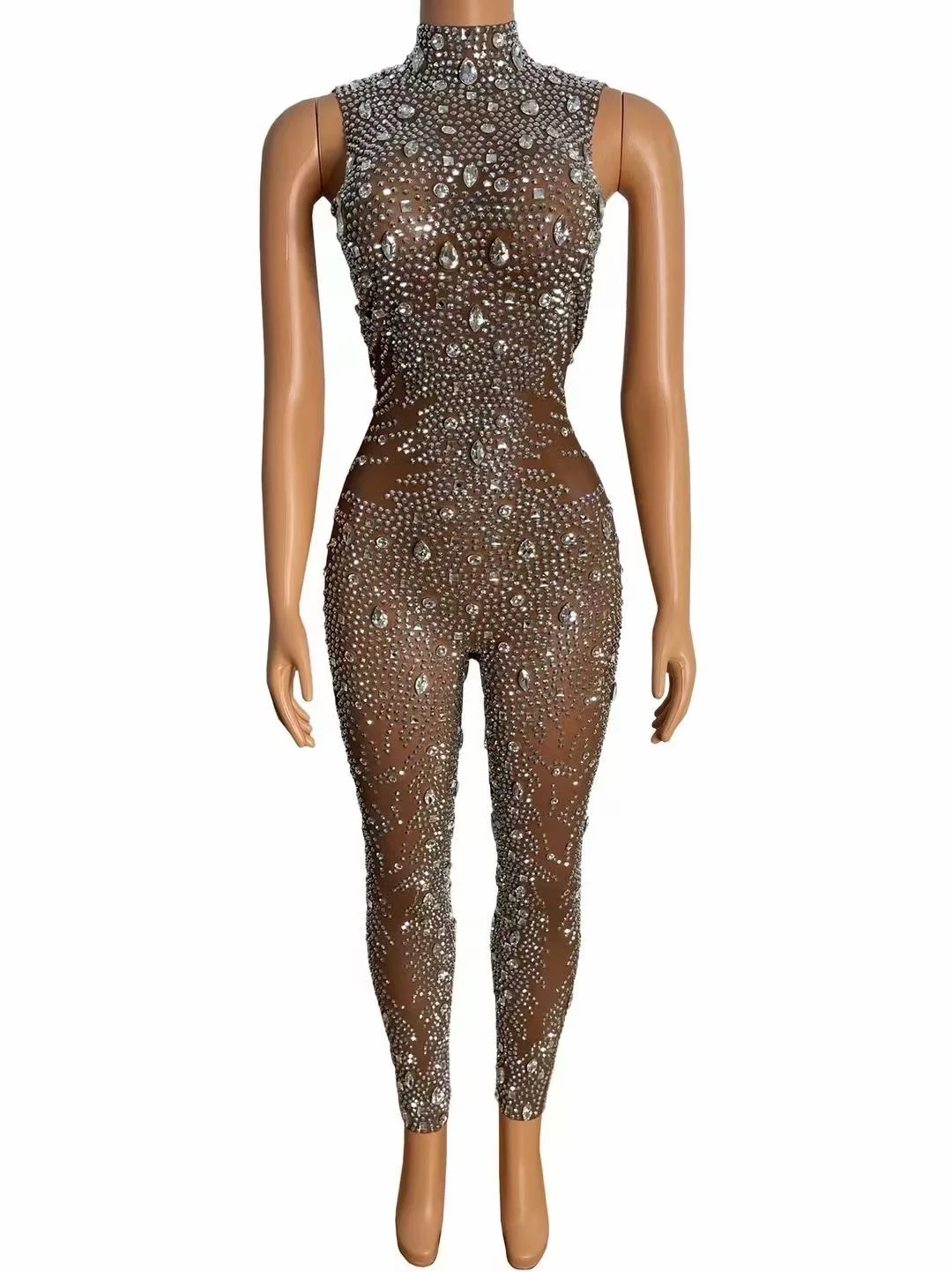 2024 New Sexy Stretch Tight Jumpsuit Birthday Celebration Singer DJ Bar Nightclub Sparkling rhinestone Stage Performance Costume