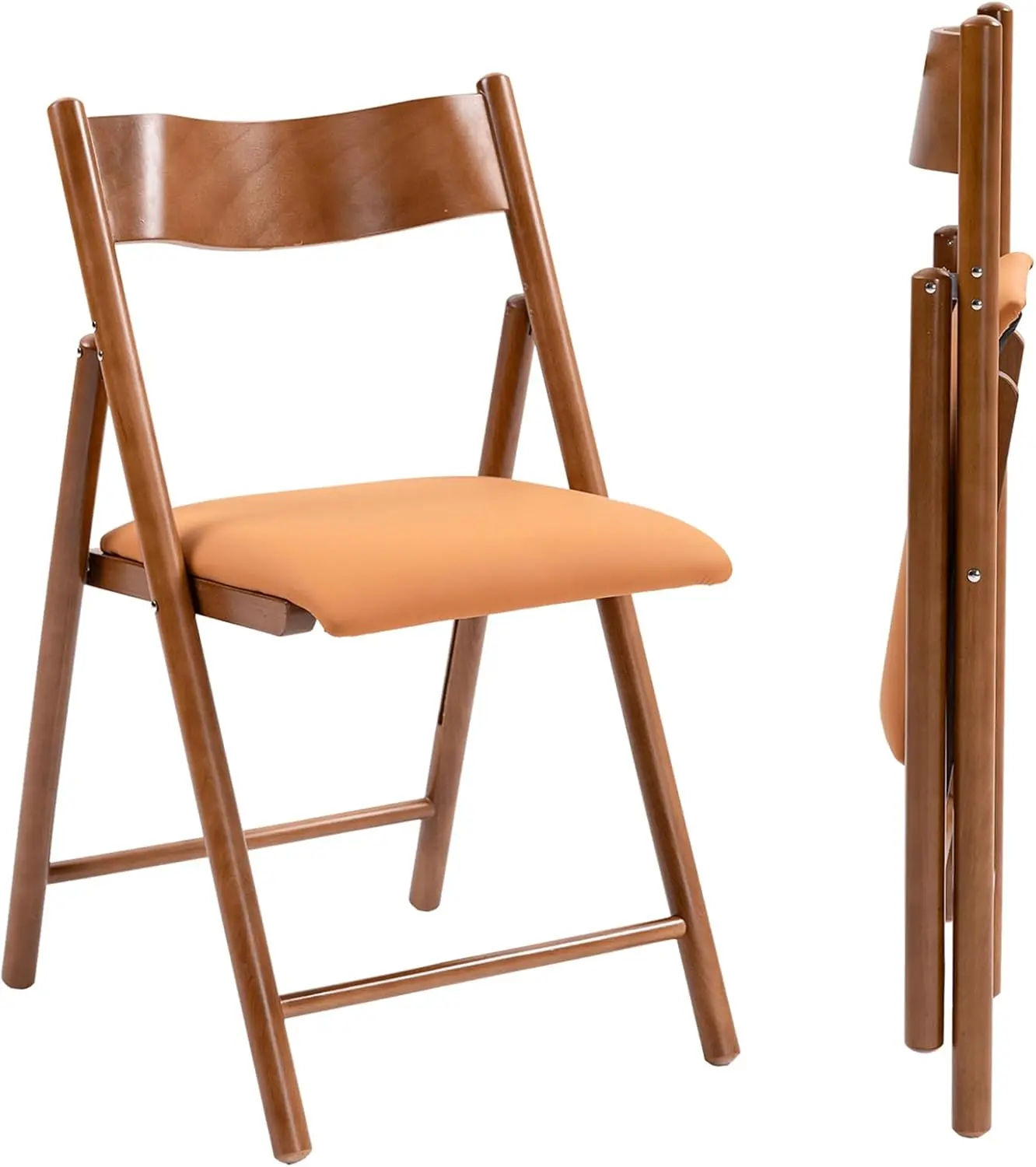 

Folding Chairs Set of 2, Wooden Foldable Dining Chairs with Faux Leather Cushion 2-Pack Portable and Stackable Chairs for Dining