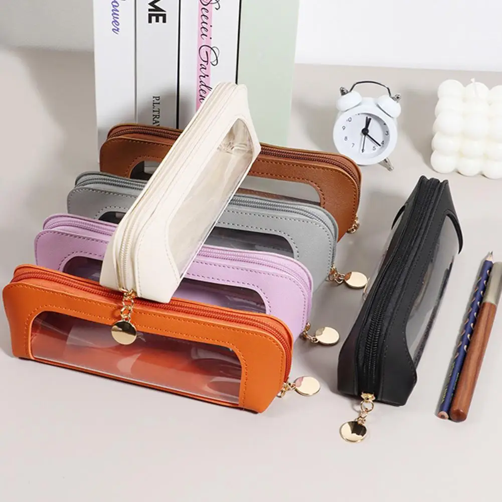 Прозрачный пенал, Стильный пенал из искусственной кожи с прозрачным дизайном, компактный пенал для ручек для работы