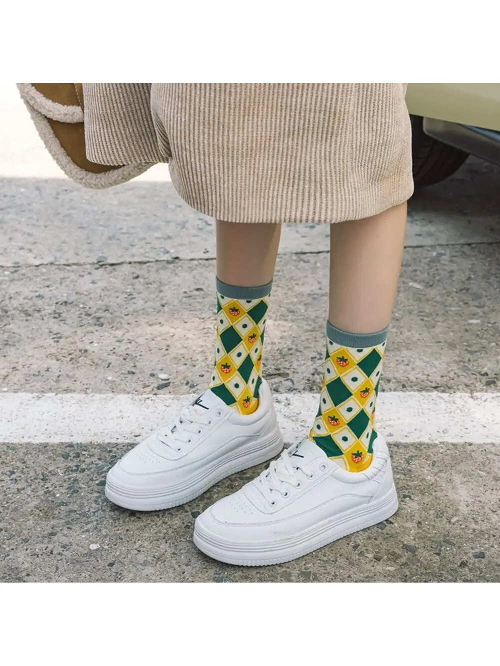 5 par drukuj śliczne długie skarpetki zimowe moda damska nowe kwiaty zestaw skarpet Kawaii oddychający koreański styl Streetwear Socken — zdjęcie 2