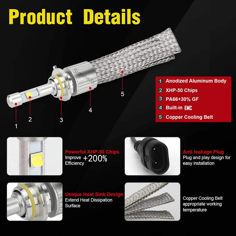 2PCS Auto Licht H7 H11 Canbus LED Scheinwerfer 20000LM ZES Chip H1 H3 H9 9005 9006 HB3 HB4 881 LED Scheinwerfer Auto Nebel Lampe 6000K 12V