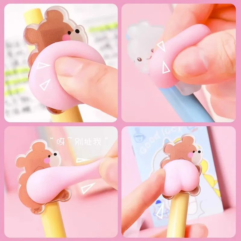 4 Pcs Kawaii Animal Butt Soft Sponge Pressure Relief Gel Pen School Stationery 0.5mm Black Kids Toy Pen