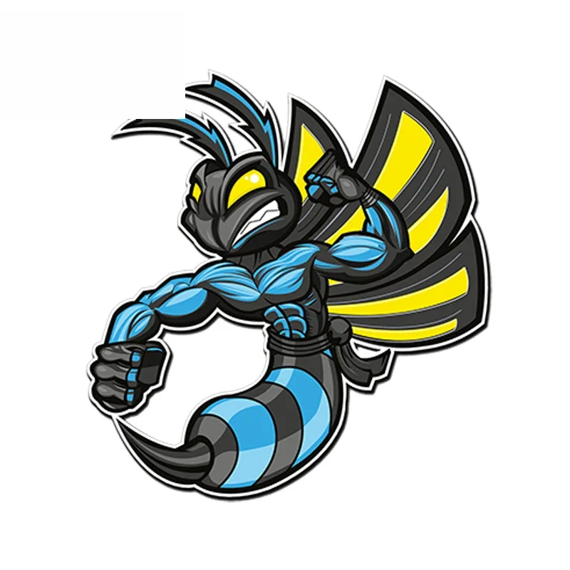 New Design Cartoon Car Sticker Angry Blue Bumblebee Vinyl Sticker Bicycle Helmet Motorcycle Waterproof Sticker, 13cm*11cm