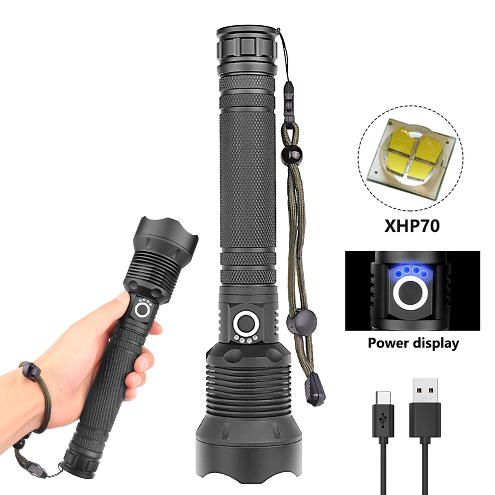 XHP70 Led Flashlights USB Rechargeable Portable High Power Flashlight 3Modes Waterproof Outdoor Camping Lighting 2x18650/2x26650