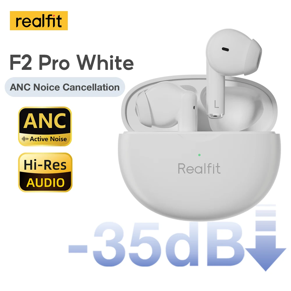 Realfit F2 Pro Bluetooth Earphones ANC Active Noice Cancellation Wireless Headphone ENC Call HIFI Stereo Gaming Earbuds TWS fone