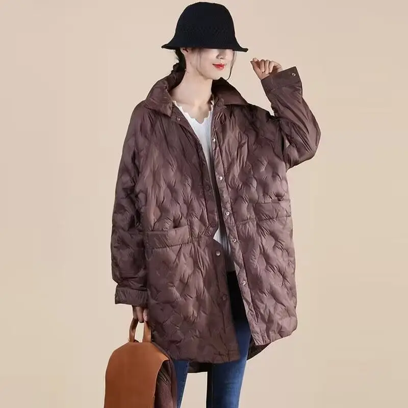 Ultralight Warm Shirt Down Jacket Women Mid-length Parkas Fashion Single-breasted Oversize Winter Puffer Coats Female