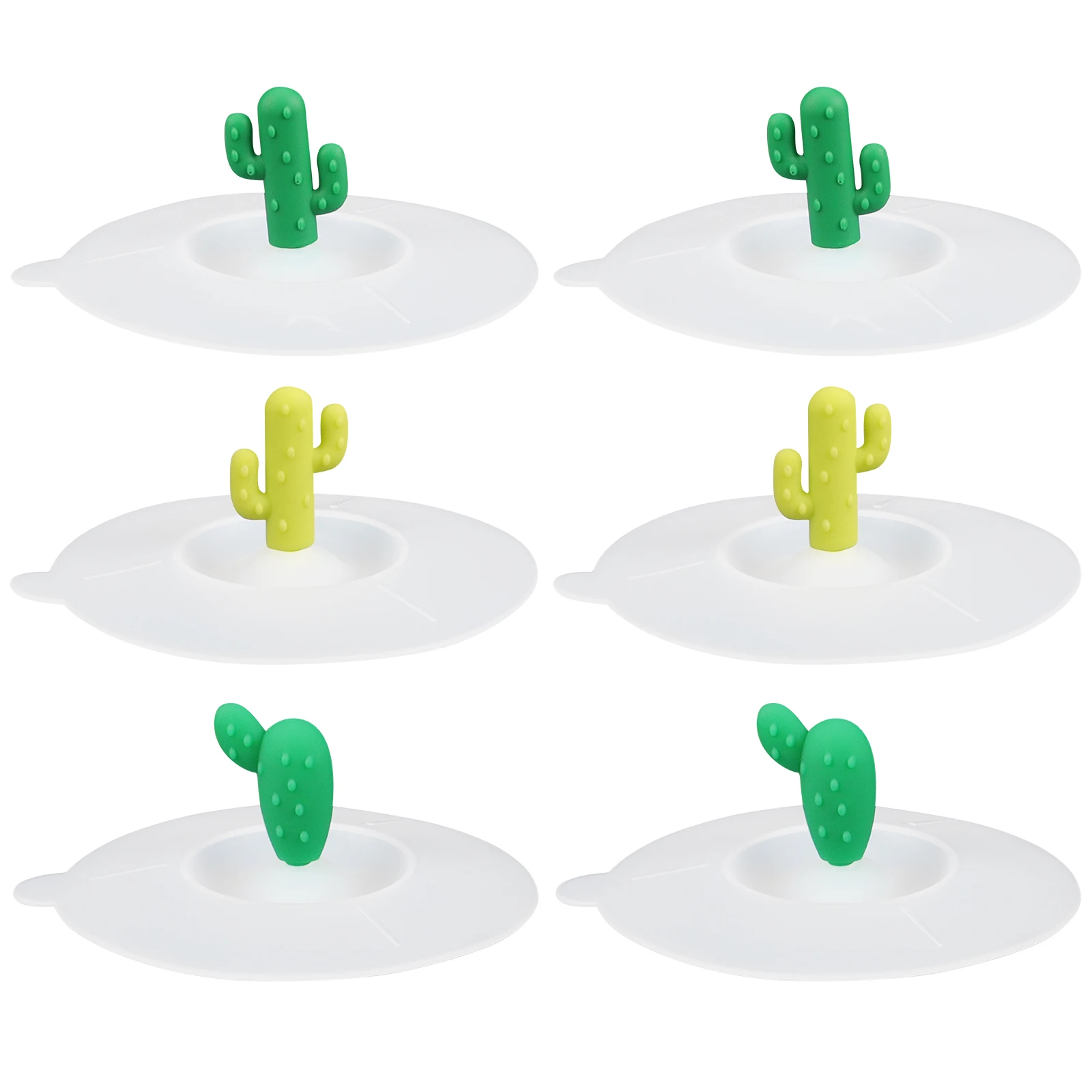 

6PCS Cartoon Tea Cup Leak Proof Tumbler Lid Cactus Mug Reusable Silicone Cups with Lids Cover for Coffee Drink Warm Hygiene Dust
