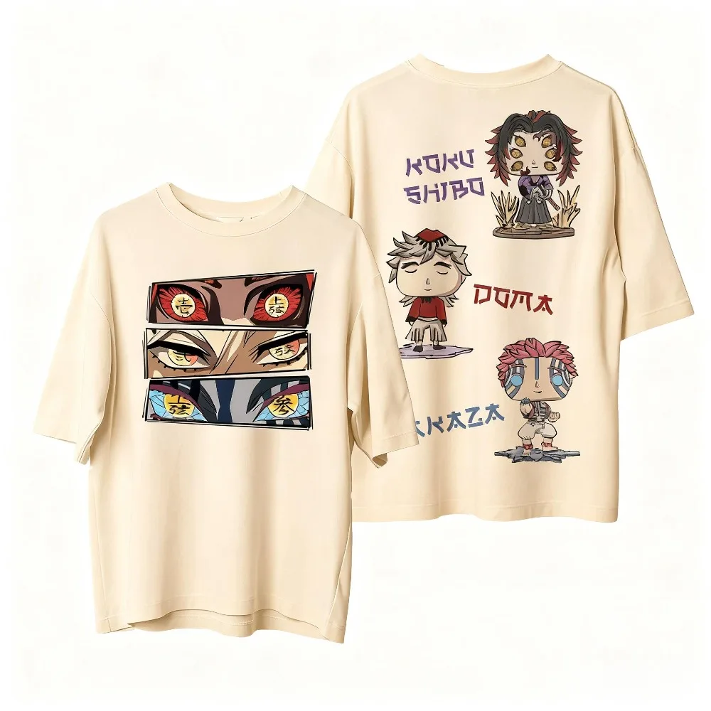 Demon Slayer Kokushibo Unisex Pure Cotton T-shirt 2026 Summer Anime Print American Loose Casual Parent-child Short Sleeved Top