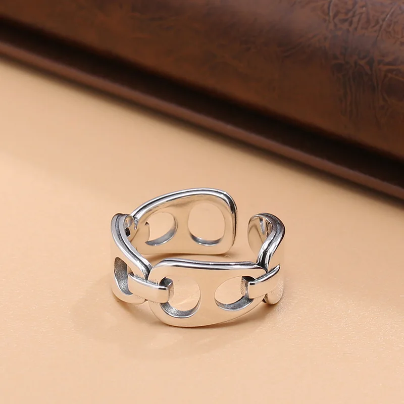 lock ring female simple index finger ring distressed all-matching couple style ring niche hipster accessories