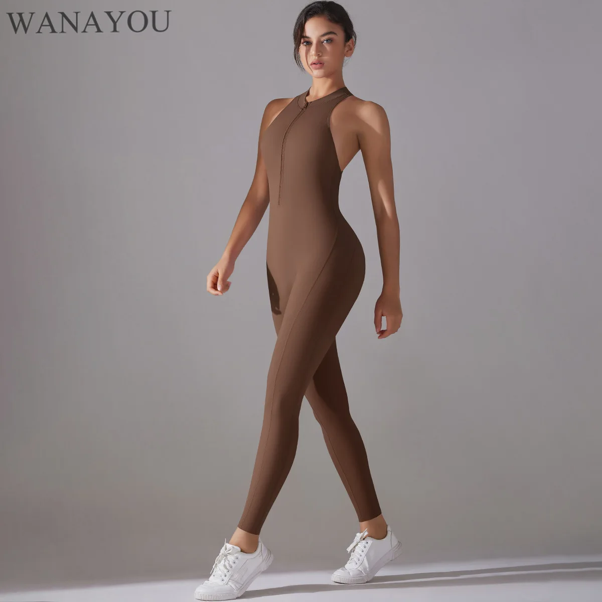 

WANAYOU Hip Lifting Women Yoga Pants Set Front Zip Sports Jumpsuit Gym Fitness Tights Tracksuit Workout Running Bodysuit Rompers