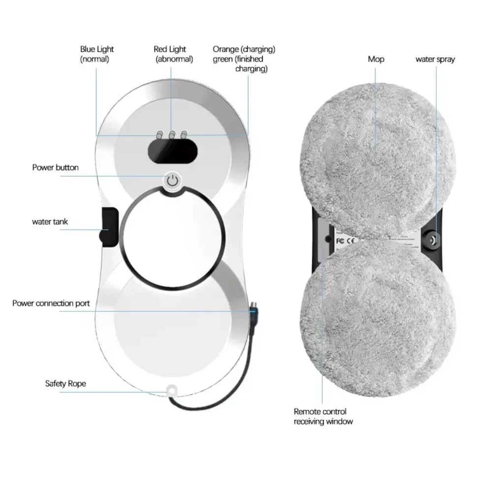 Automatic Window Cleaning Robot Water Spray Remote Control Glass Cleaner Vacuum Suction Anti Fall for High Rise Home Office