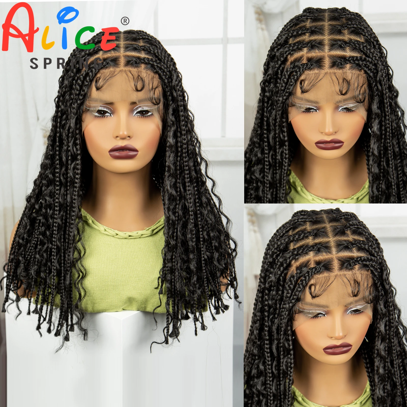 

Natural 18Inch Synthetic Knotless Box Braided Wig for Black Woman Lace Braided Wig Synthetic Deep Wave Braids Wig With Baby Hair