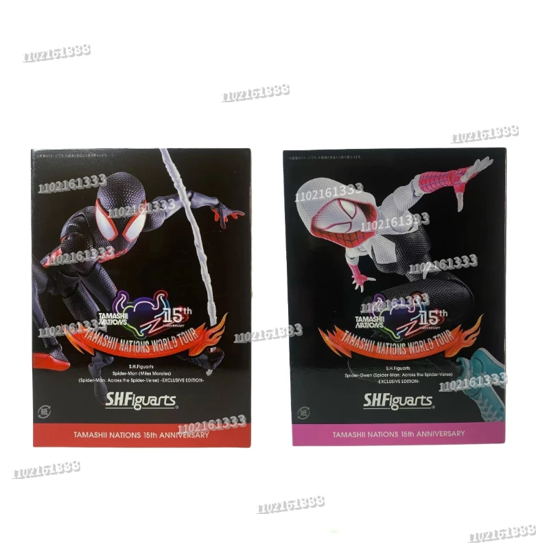 Original Bandai SHF Spider-Man: Across The Spiderverse Gwen Miles Morales Anime Action Figures Toy Gift Model Collection Hobby