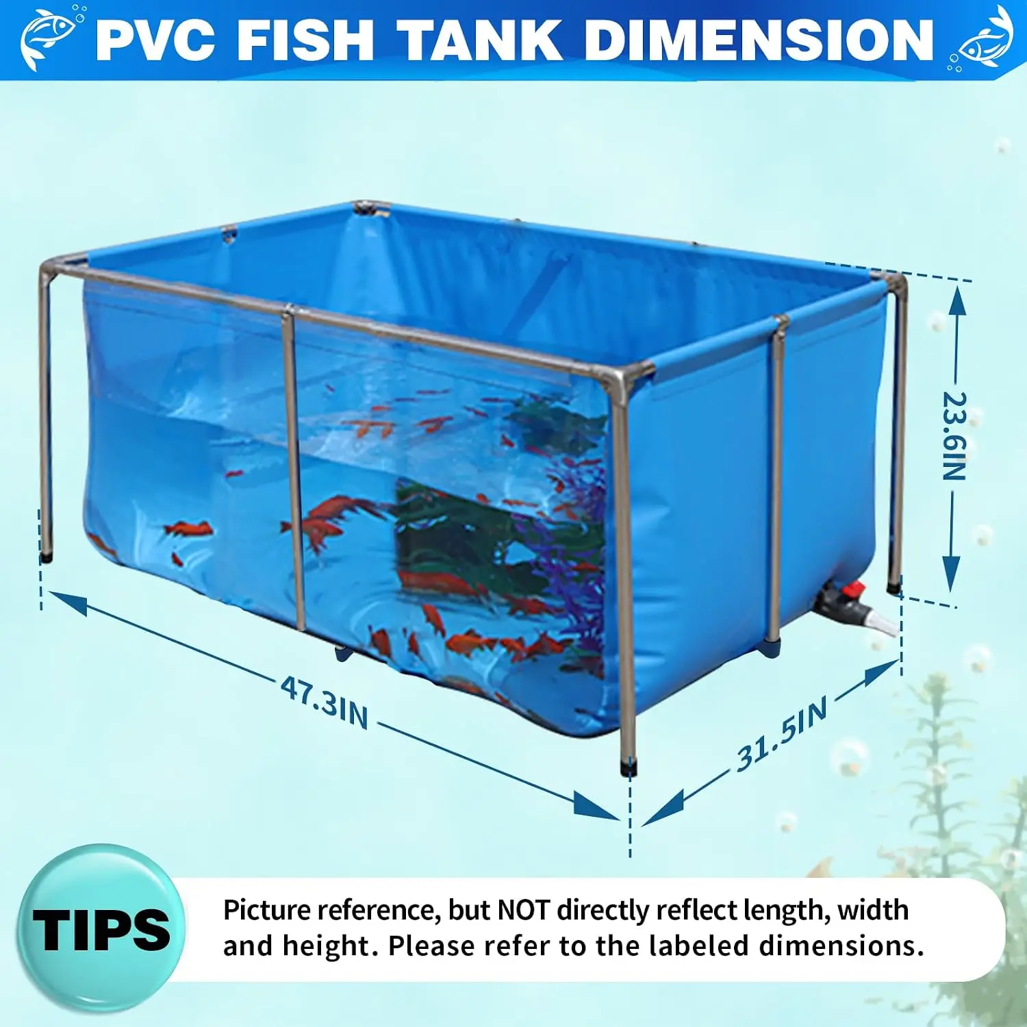 PVC Fish KOI Aquarium Tank w/ Clear View Panel(47.3