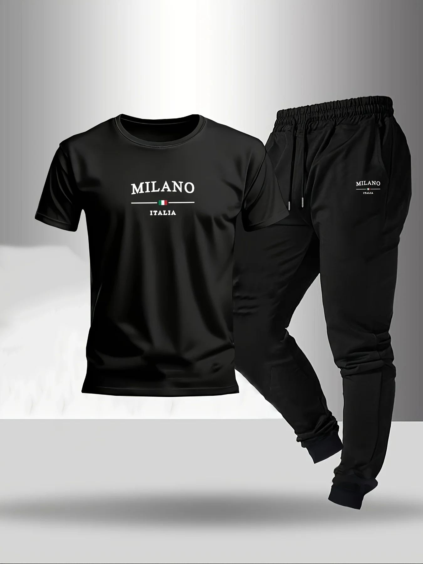 Summer fashion men's Italian letter print breathable and comfortable round neck T-shirt and pants set outdoor casual wear