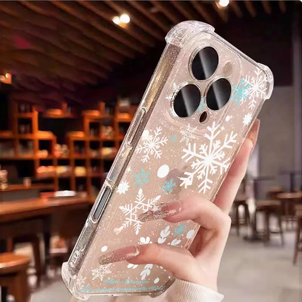 Glitter Bling Snowflake Soft Phone Case For iPhone 17 Pro Max 16 15 11 12 13 14  Air Clear Shockproof Silicone Cherry Cover view 5