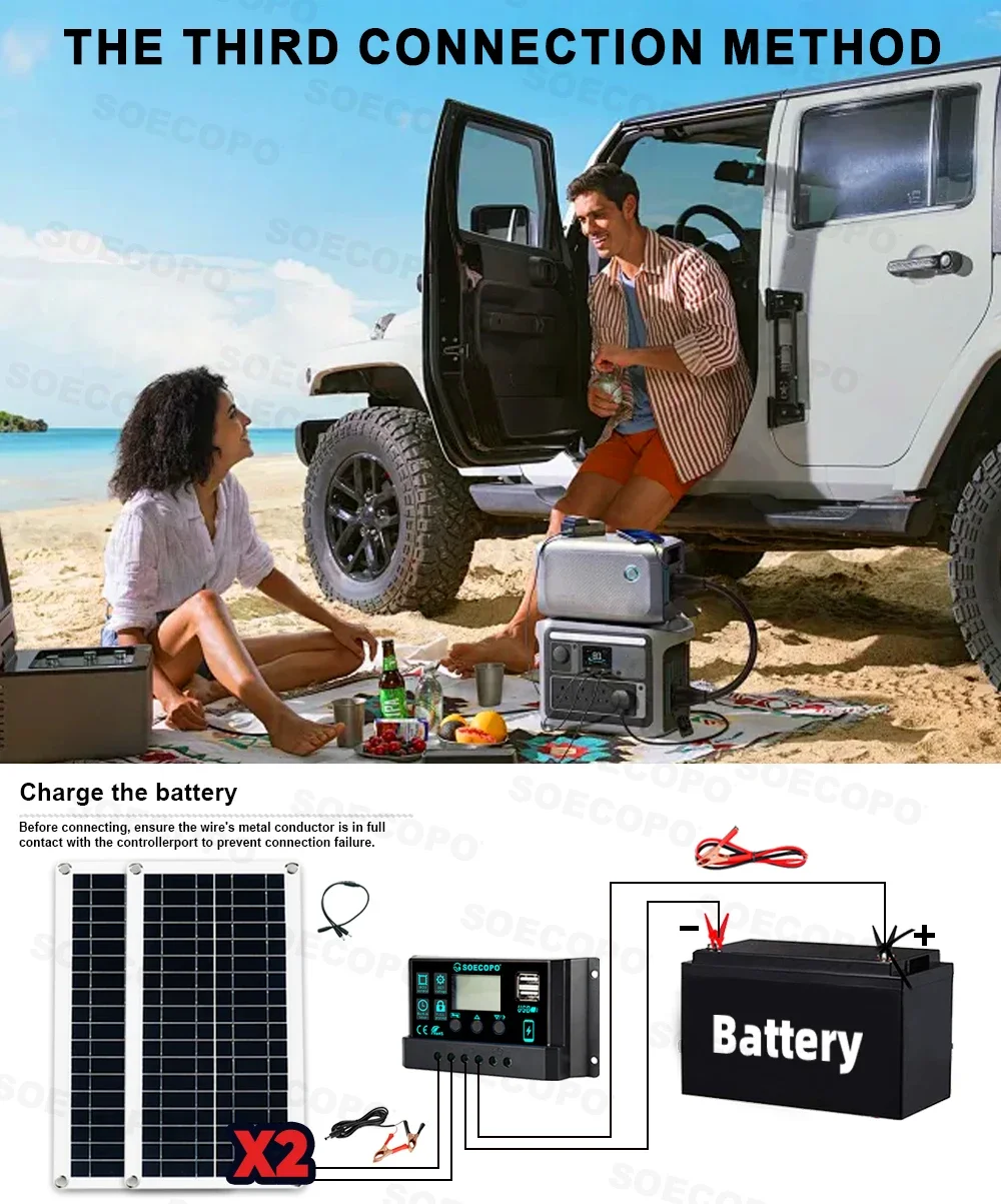 SOECOPO 10000W External Solar Panel Camping 100A Controller Solar Kit Home DC 12V - AC 110V/220VInverter 2*200W Solar Panels