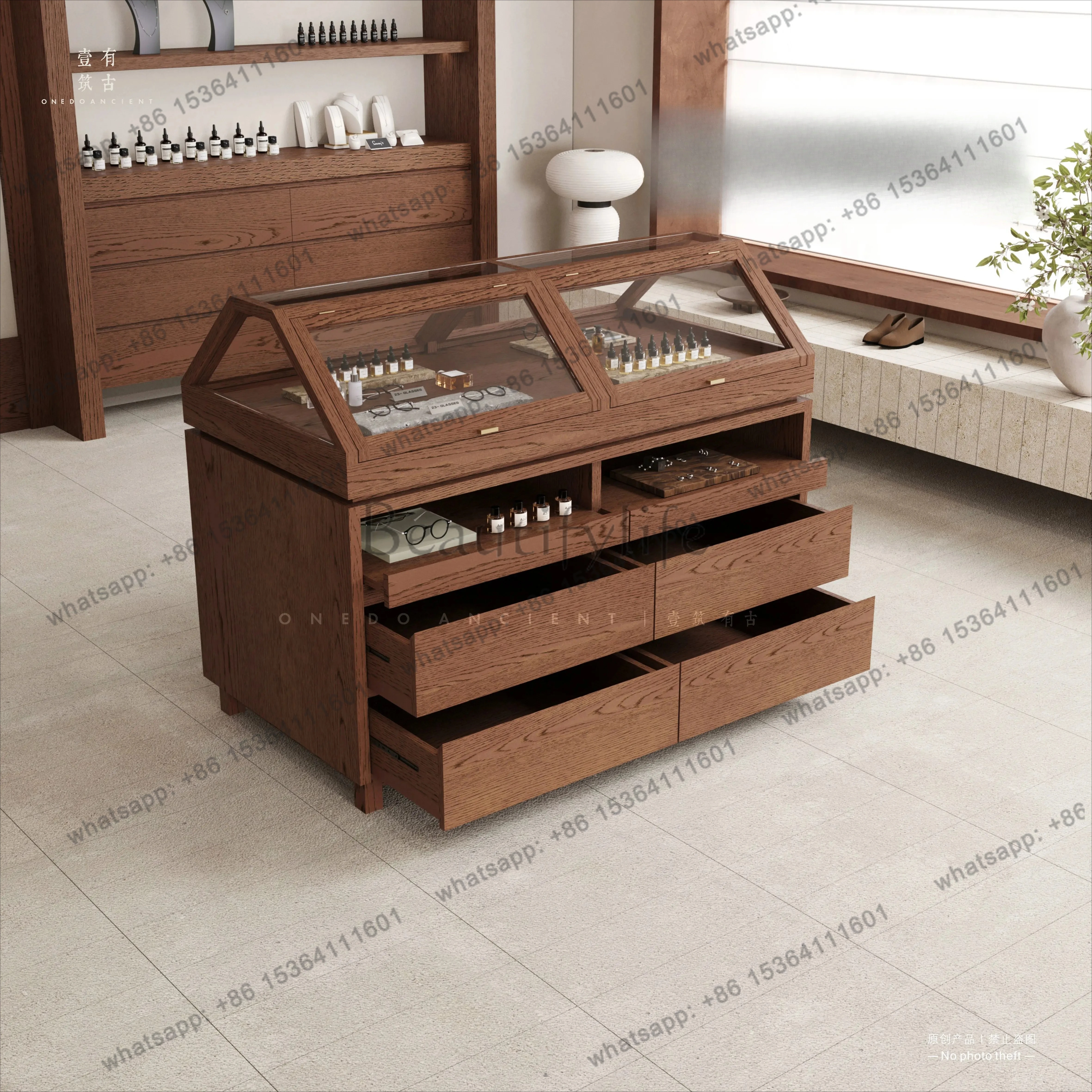 

Retro Display Cabinet Nakajima Glass Cabinet Jewelry Ornament Table Integrated Storage Cabinet