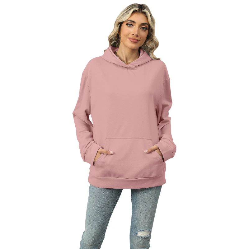 Dames nieuwe casual sweatshirt met capuchon en effen kleur top voor dames