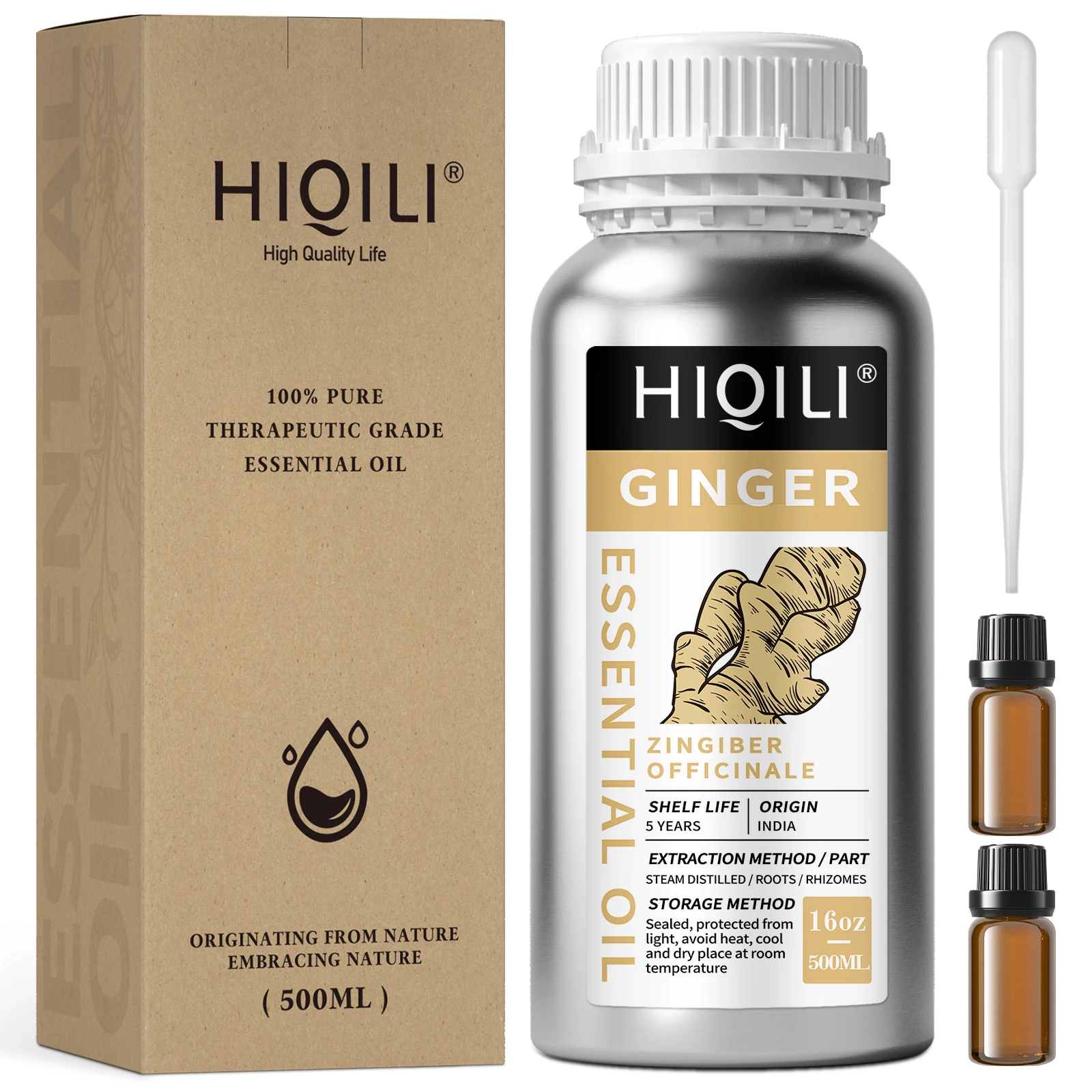 HIQILI 500ML Ginger Essential Oils,100% Pure Nature for Aromatherapy | Used for Diffuser，Humidifier，Massage | Prevent Flu