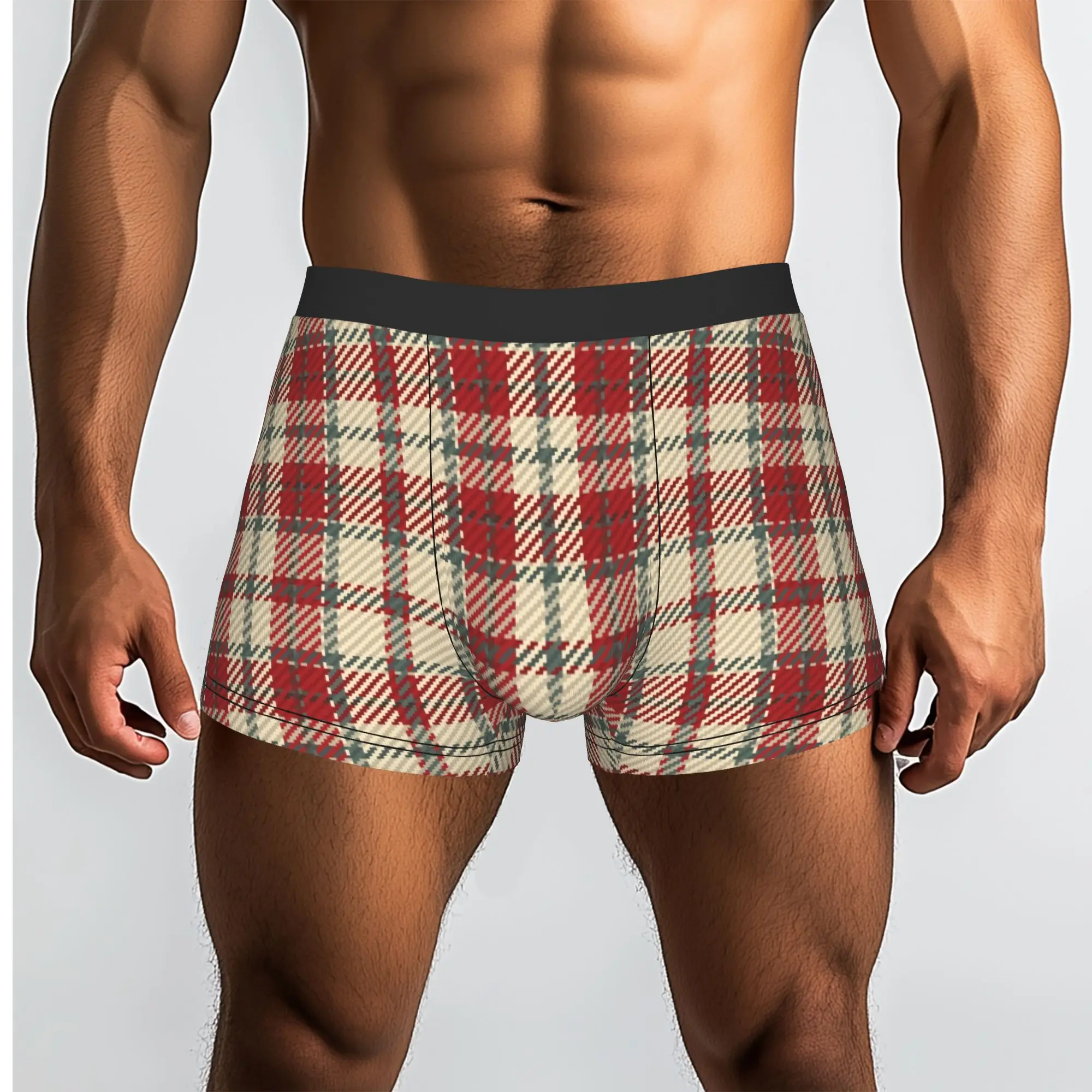 Custom Fashion Check Plaid Fabric Texture Tartan Pattern Boxers Shorts Panties Men's Underpants Stretch  Briefs Underwear