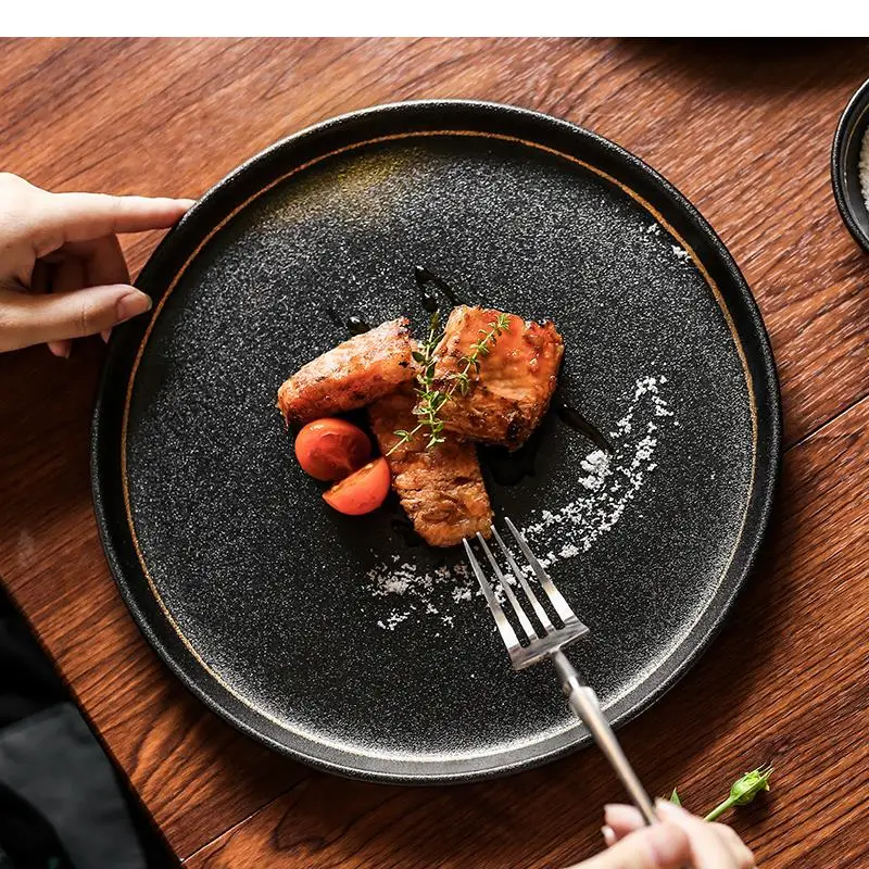 Ceramic Pasta Steak Plate Retro Sashimi Sushi 8.5/10 Inch Kitchen Round Tableware Cooking Dish Snack Dessert view 4