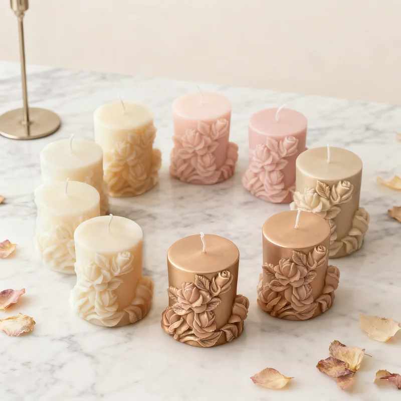 

3D рельефный цилиндр с тиснением розы, силиконовая форма для изготовления свечей своими руками, литье из смолы, ароматические свечи, воск ручной работы, свадебная атмосфера