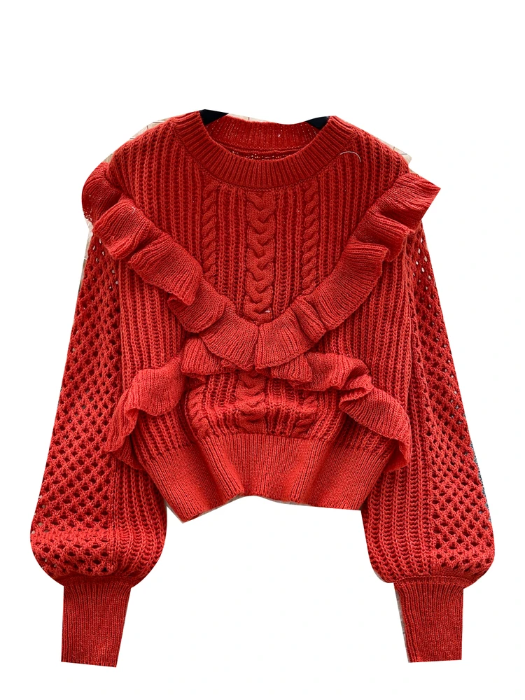 Ladies' Lazy Hollow out Long Sve Knitted Sweater Base Layer Top Korean Sle Commute Faion Autumn Season  Color