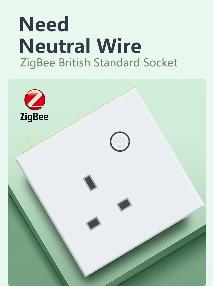 Logen Zigbee UK Smart Socket Timing Schedule Plastic Energy Monitoring Smart Plug Neutral Wire 13A Tuya Smart Life Alexa Control