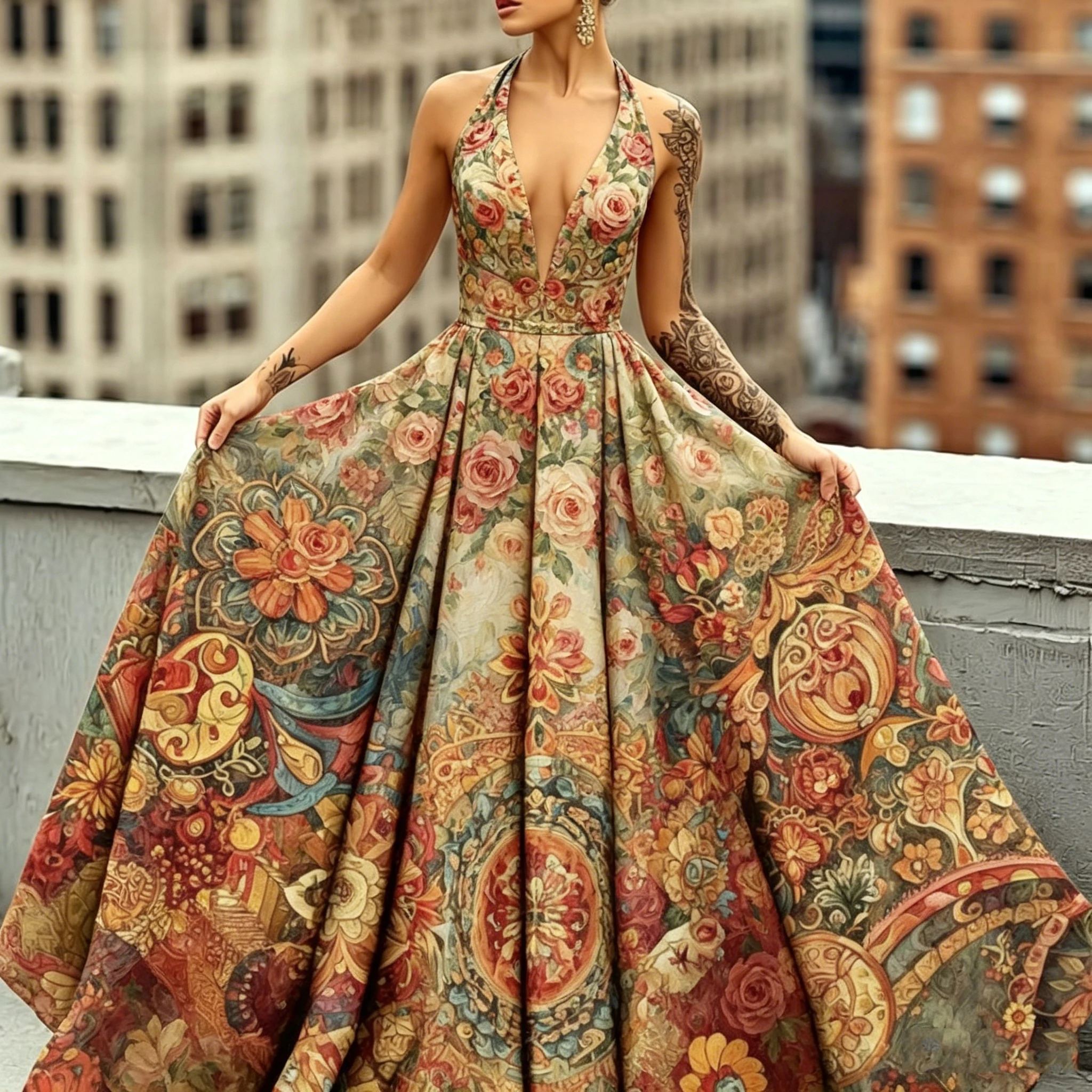 

Ornate Floral Tapestry Print Dress with Classic Chic Vintage Sleeveless A-Line Midi Dress for Formal Casual Occasions Dresses