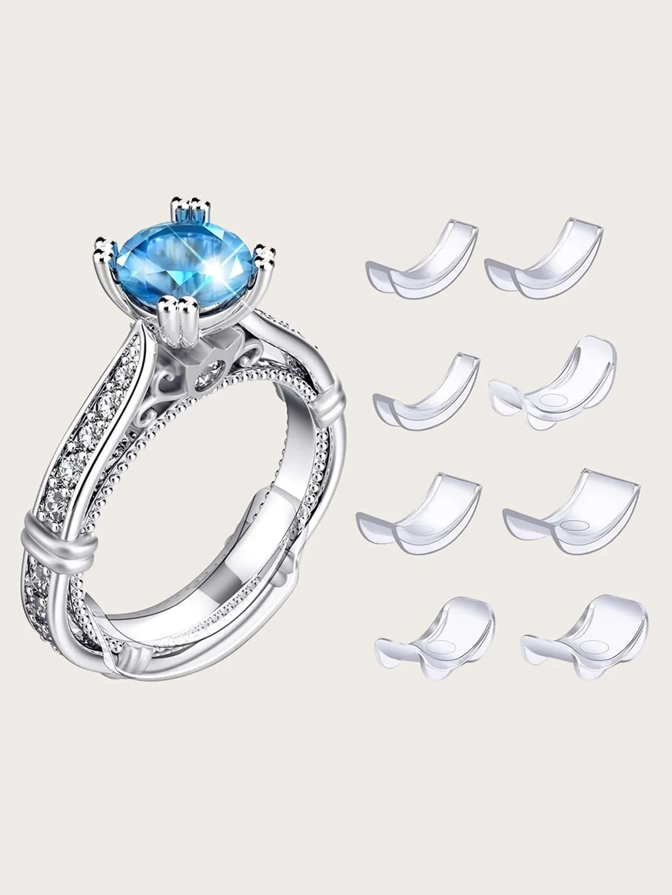 

8Pcs Invisible Clear Ring Size Adjuster Resizer with 8 Sizes Fixed Tightener Adjustment Cushion Jewelry Guard Spacer Tool