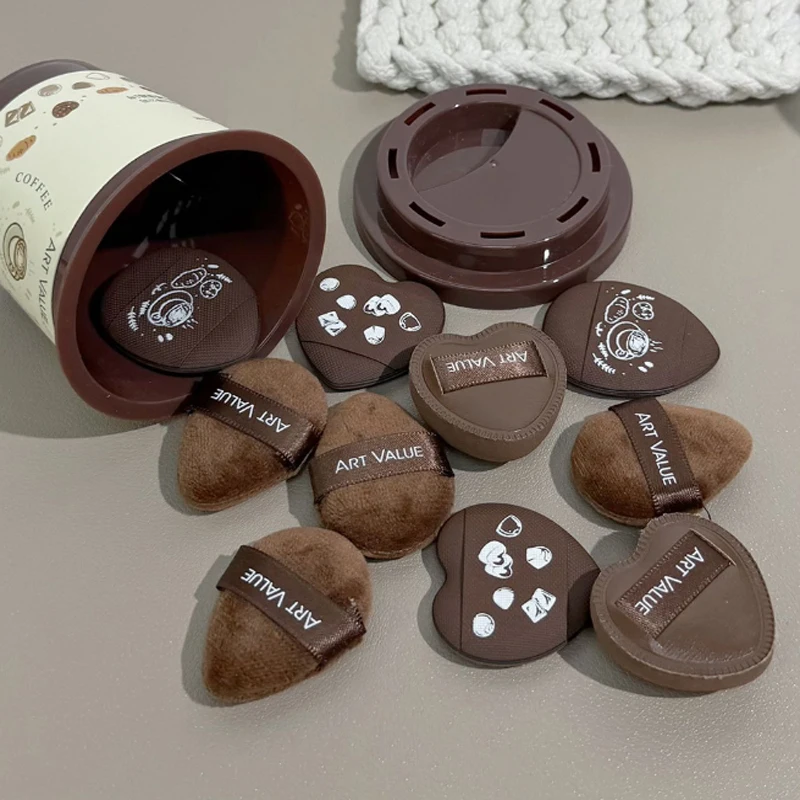 فنجان القهوة ماكياج الإسفنج نفخة مجموعة شكل قلب المحمولة إصبع صغير يتدفقون مسحوق نفخة لكريم الأساس المخفي ماكياج نفث