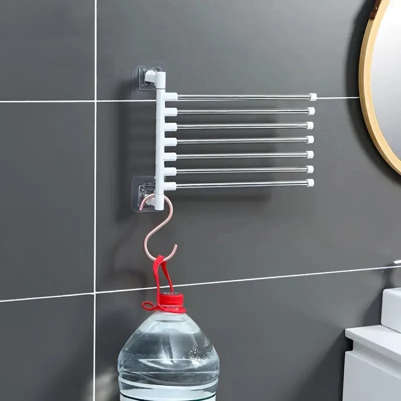 2-8 Bar rotatable towel rack, drill-free, suitable for bathroom and kitchen, wall-mounted multi-function bracket