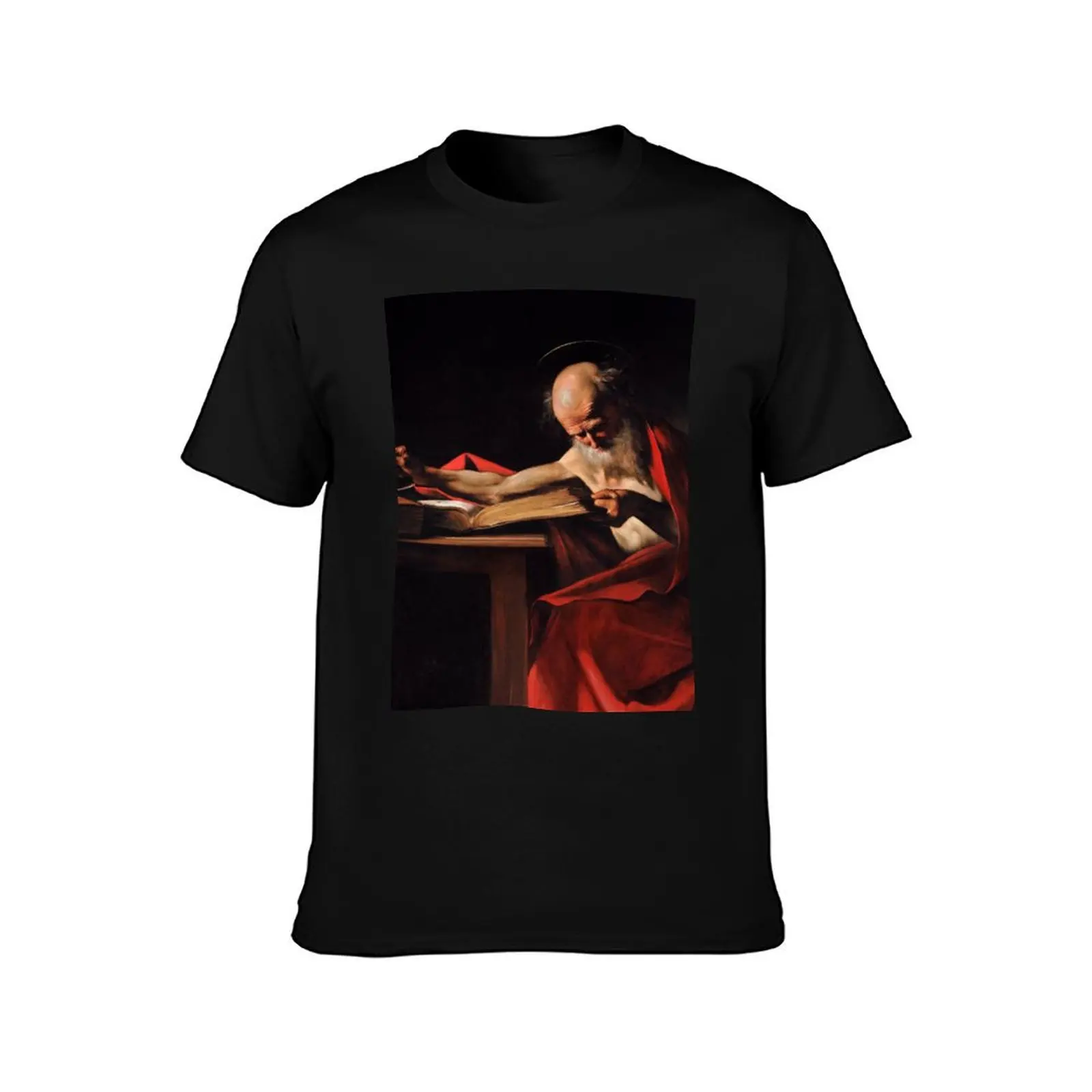 Saint Jerome Writing by Caravaggio T-Shirt Lightweight Cooling Short Sleeve Tee T-Shirt