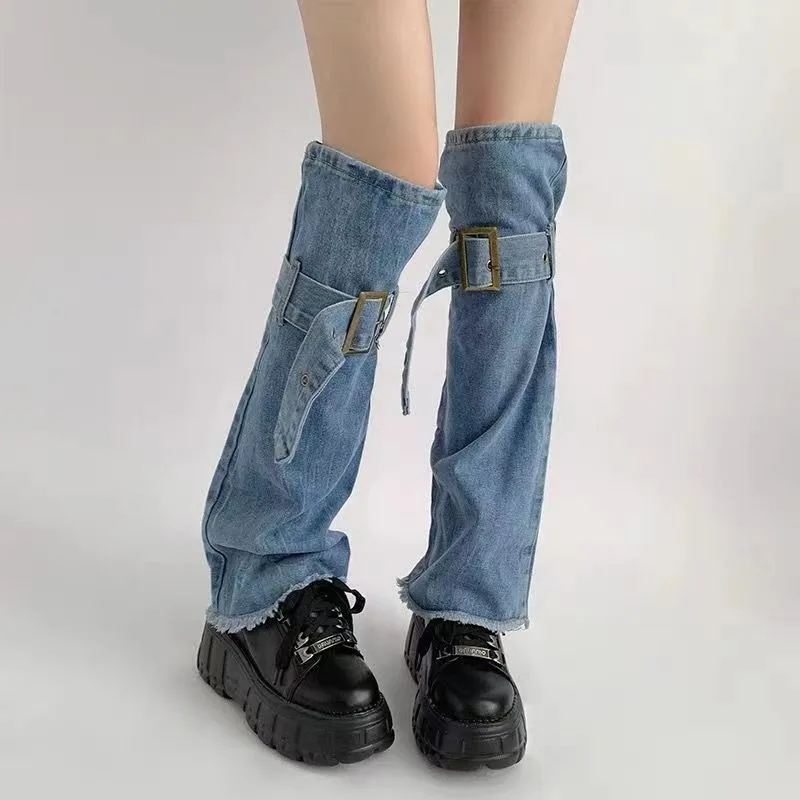 

Spicy Girl Denim Leg Covers Y2k Cowboy Leg Cover Millennium Spicy Girl Motorcycle Strap Boot Cover Fashion Leg Warmers