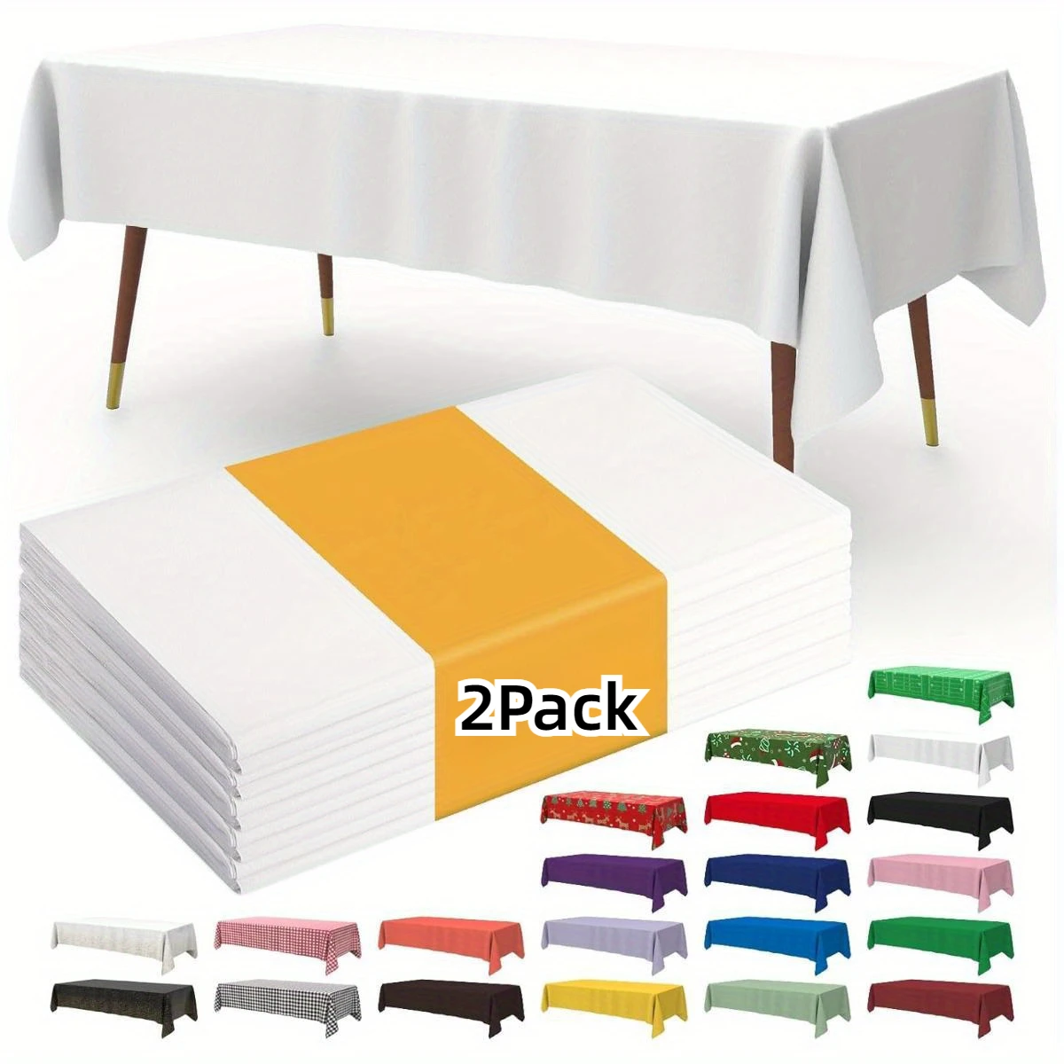 2 Disposable Table Cloth for Retangle Table Decorative Plastic Tablecloth for Parties Picnics Camping Waterproof Stain-Resistant