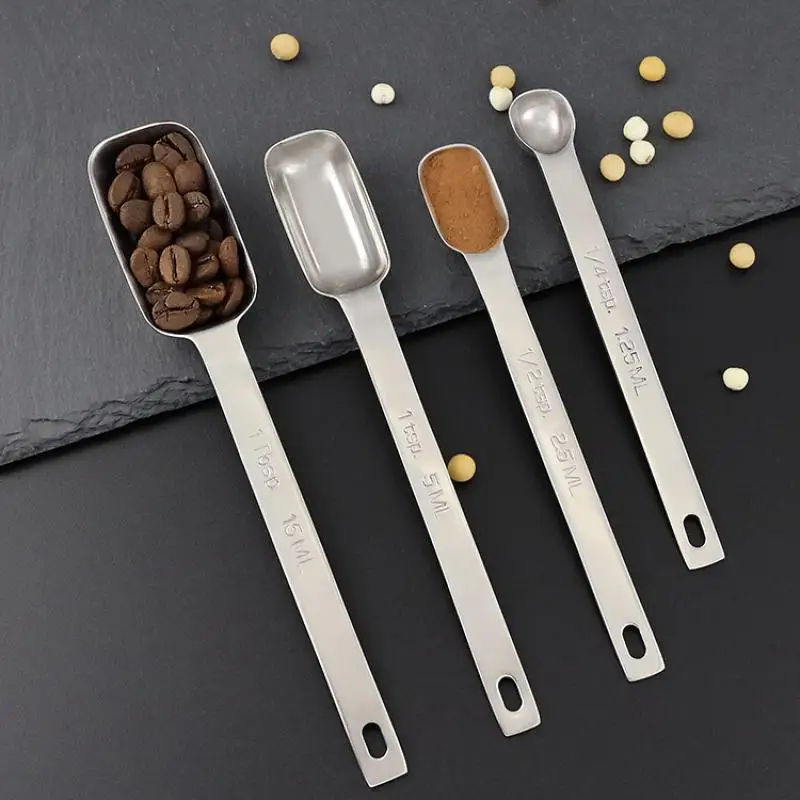 304 Stainless Steel Rectangular Graduated Measuring Spoon For Coffee Powder Kitchen Coffeeware