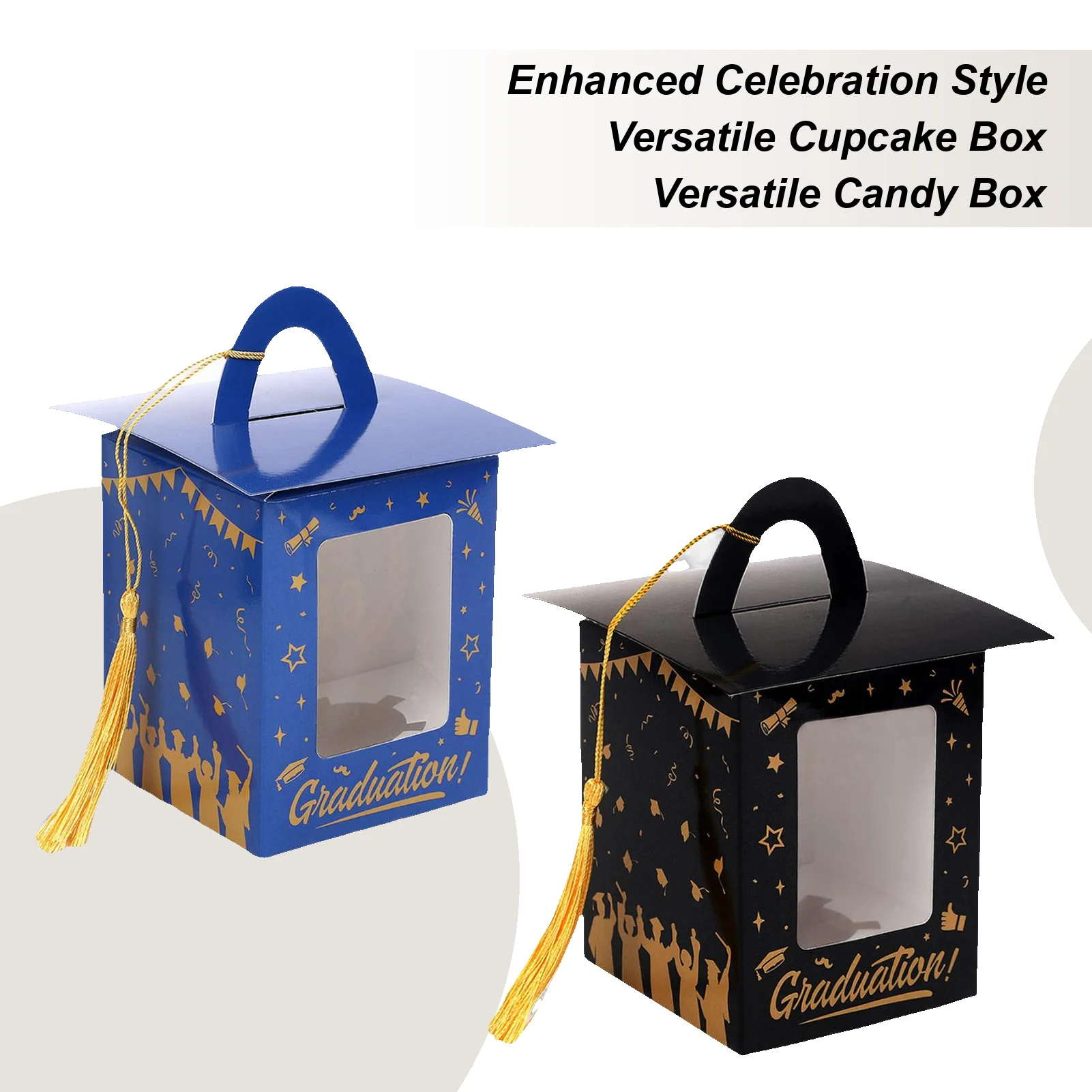 

Набор из 12 коробок для капкейков в форме выпускной шапочки, праздничные коробки для конфет, контейнеры для угощений на выпускной с прозрачным окном и кисточками