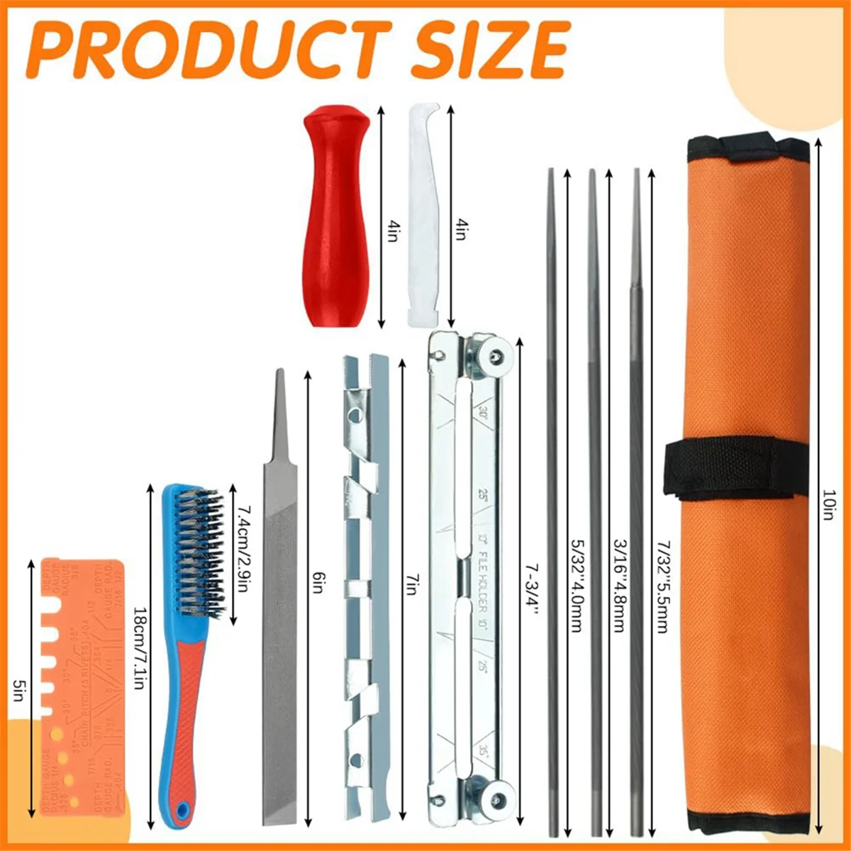 

Набор напильников для цепной пилы ABKL, набор для заточки 4,0/4,8/5,5 мм, набор напильников для цепной пилы, набор напильников для заточки круглых напильников