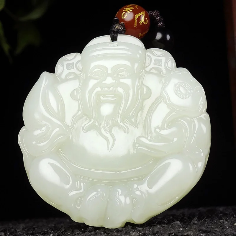 

Hetian White Of Pendant Ruyi God Of Wealth Jade Plaque Hanging Ornament With Certificate