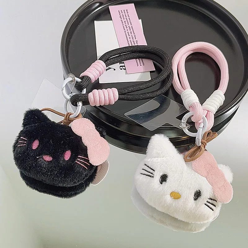 Sanrio Kawaii Hello Kitty พวงกุญแจอะนิเมะน่ารักแบบพกพาสร้อยข้อมือ Kt Bowknot ตกแต่งเชือกมือจี้เครื่องประดับ Charm ของขวัญ