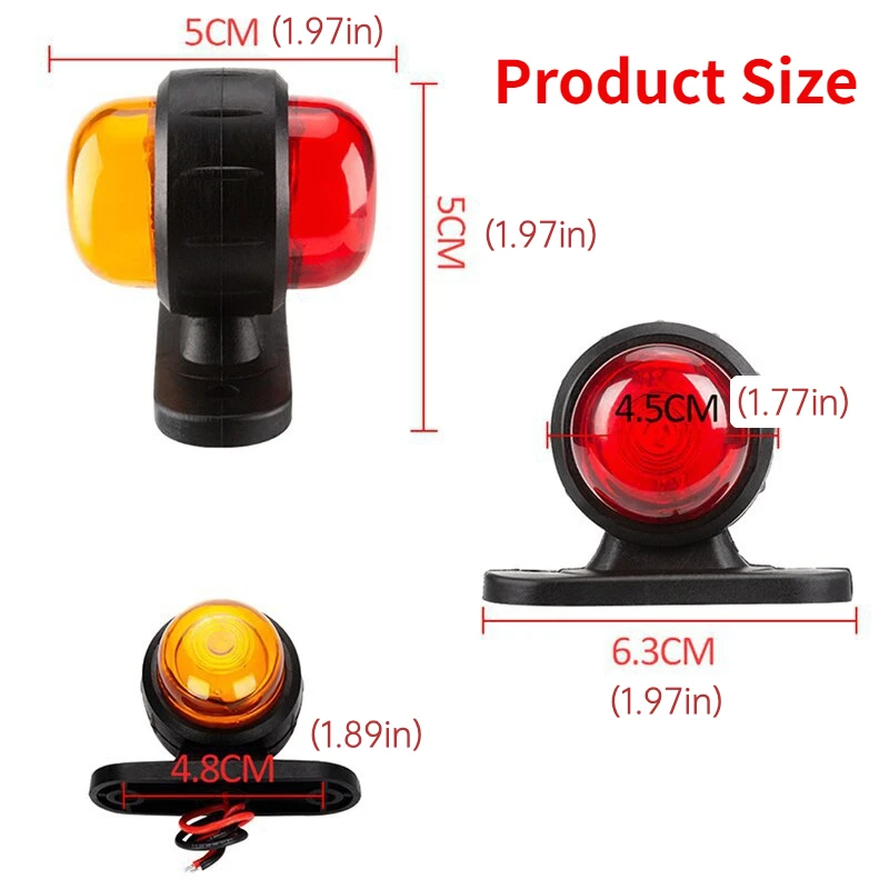 2PCS 12-24V Mini Universal Side Marker Lights Double Side Lighting Indicator Lamp Clearance Lights  Warning Light for Truck