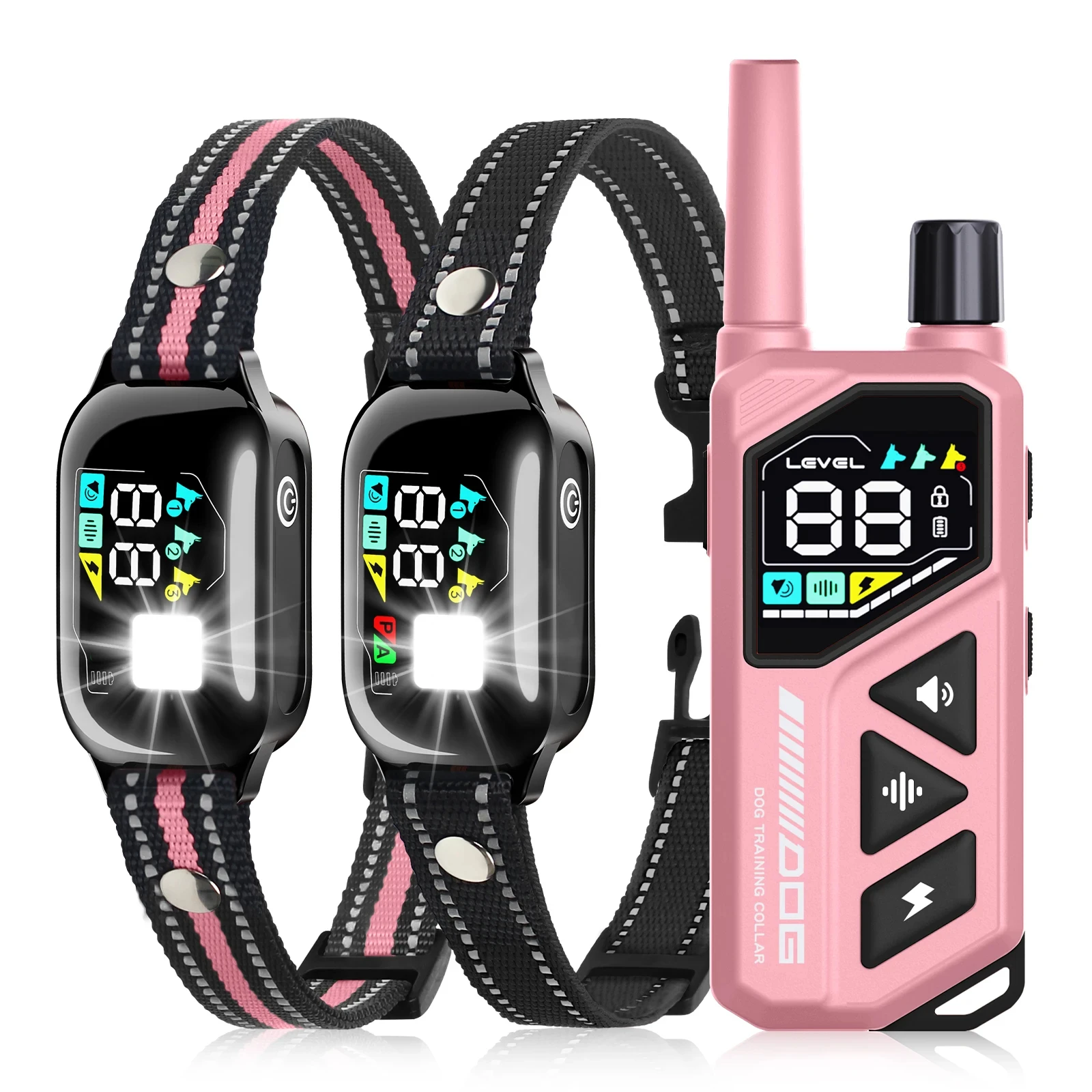 Image of Rosa 3300Ft Hundetrainingshalsband mit 4 Modi, 2-in-1 Hunde-Erziehungshalsband mit Fernbedienung, IPX7 Wasserdichtes Anti-Bell-Halsband für Hunde Aller Größen