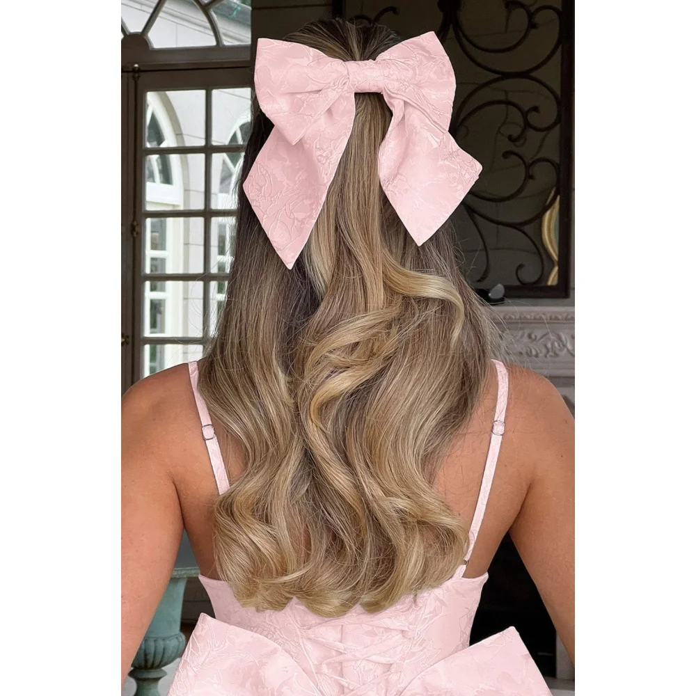 Jacquard Satin Large Bow Hair Barrette Long Ribbon Spring Clip Bridal Wedding Guest Party Hair Accessory For Women Hairstyle