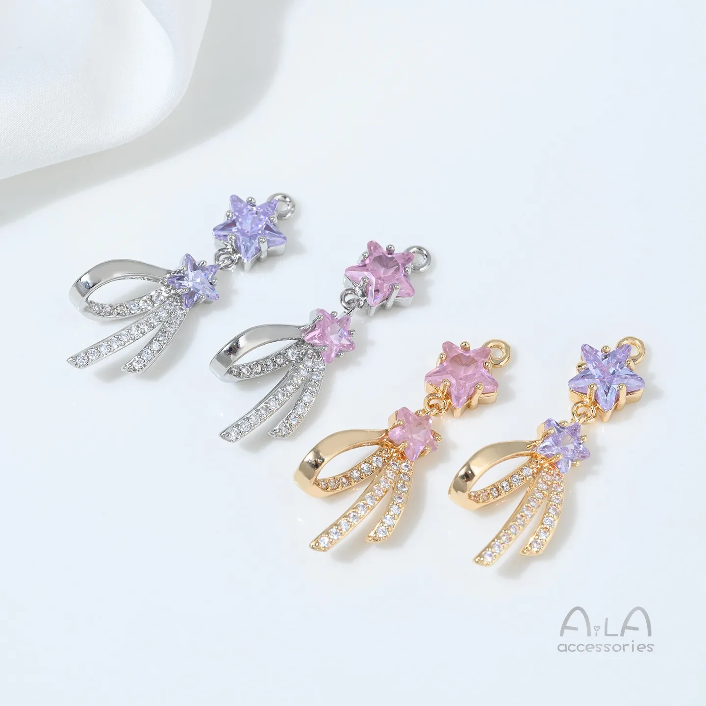 

G911 14-каратное позолоченное фиолетовое и розовое циркониевое метеоритное лента, сказочный кулон, подвеска ручной работы, аксессуар, материал