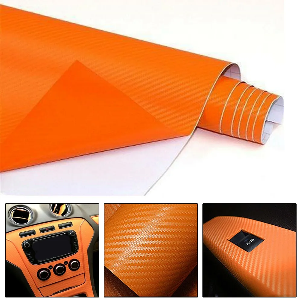 Car Orange Carbon Fiber Vinyl Wrap Sticker Interior Accessories Panel 50x12Inch