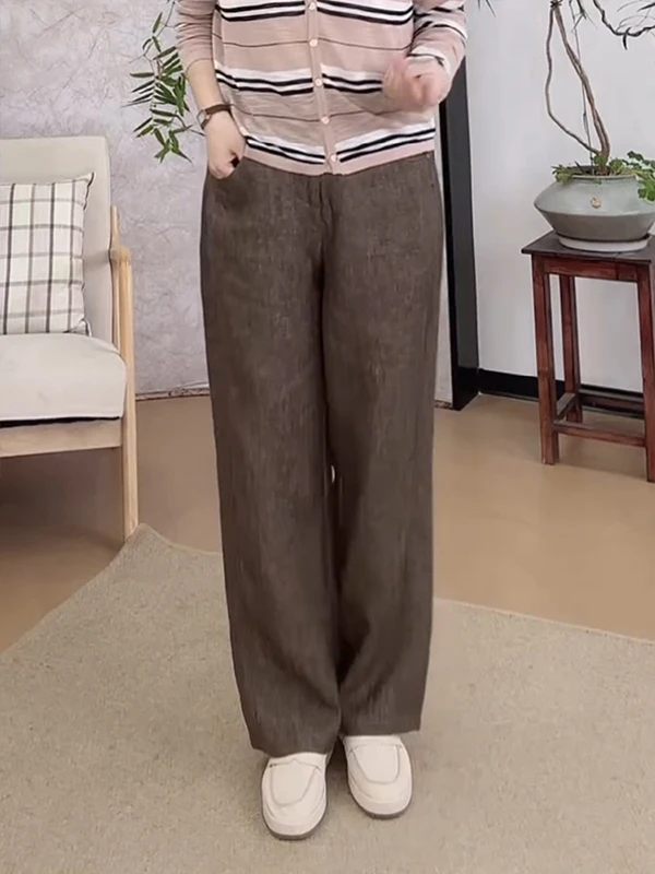 

Женские летние тонкие прямые джинсы из льняного денима с высокой талией, повседневные брюки свободного кроя, классические, цветные, FSY60214