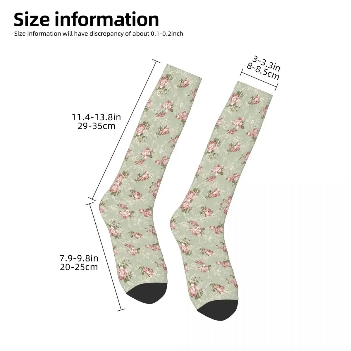 Vintage Blush Roses - Sage Green Background Socks Harajuku Super Soft Stockings All Season Long Socks Accessories Unisex Gifts